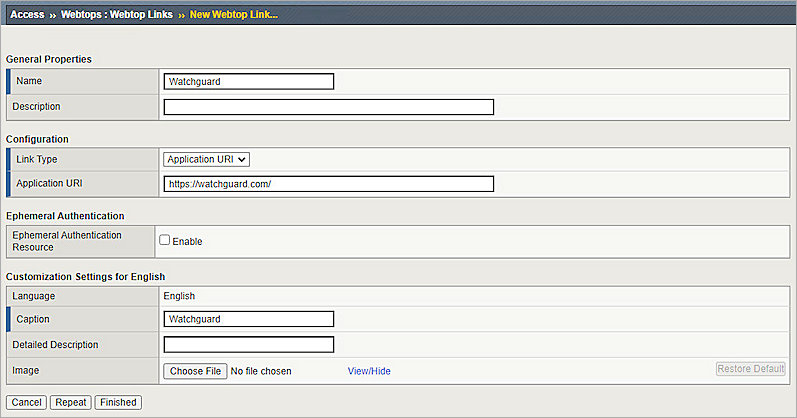 Screenshot of F5 Big-IP, Add Webtop Link